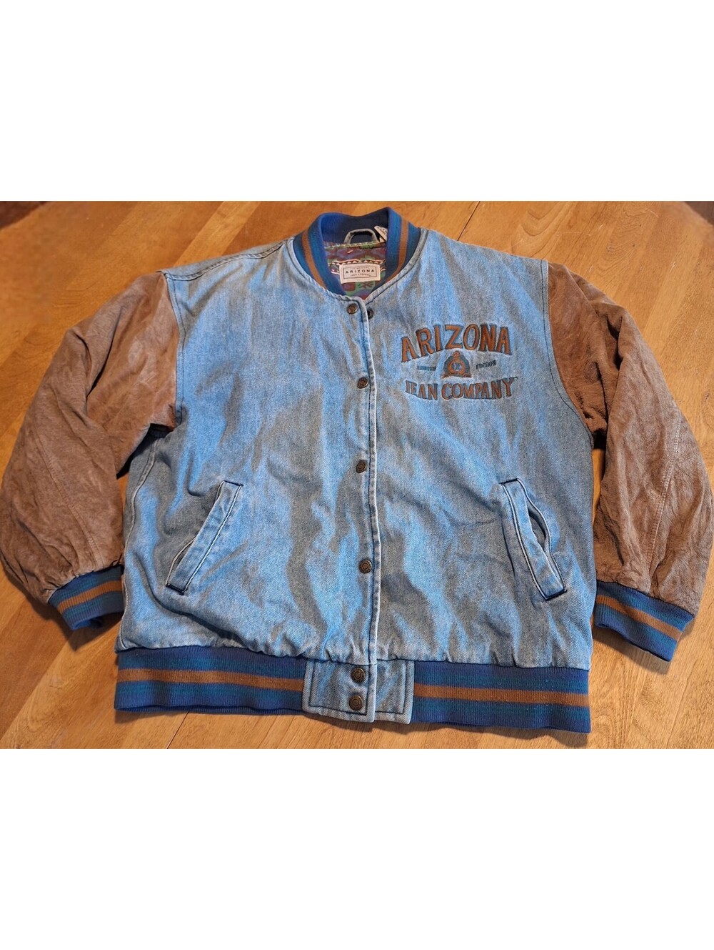 VTG Arizona Jean Co Bomber Jacket Mens M Brown Suede Leather Sleeves Button Down